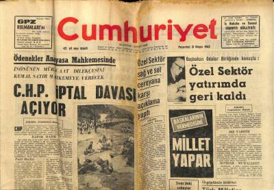 Cumhuriyet Gazetesi 31 Mayıs 1965 - Ödenekler Anayasa Mahkemesinde CHP İptal Davası Açıyor GZ58989 - 1