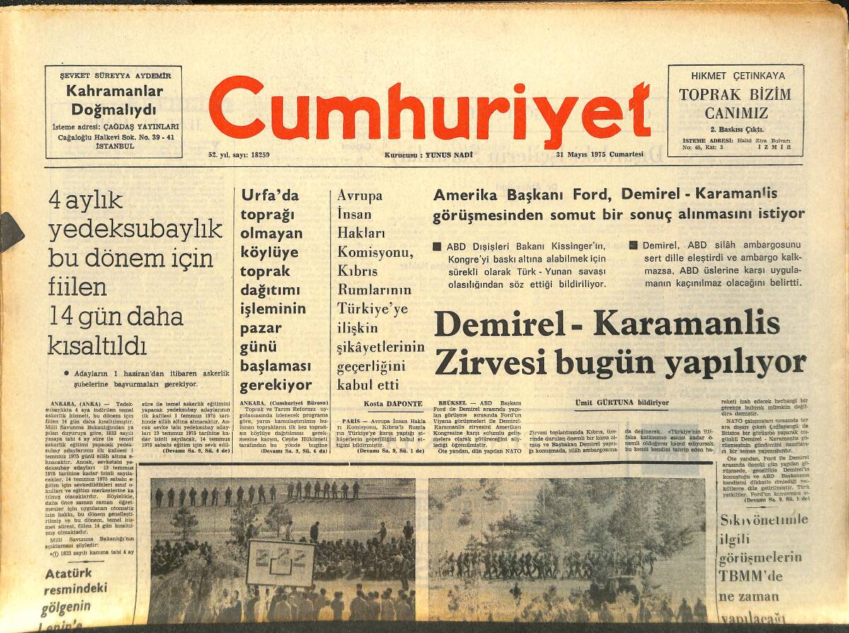 Cumhuriyet Gazetesi 31 Mayıs 1975 - ODTÜ'deki Jandarma Baskını Eleştiriliyor - Türkiye, Kıbrıs, ABD GZ143634 - 1