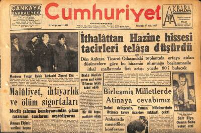 Cumhuriyet Gazetesi 31 Ocak 1957 - Şair Ziya Osman Saba Vefat Etti - Malatyada Büyük Bir Yangın GZ120230 - 1
