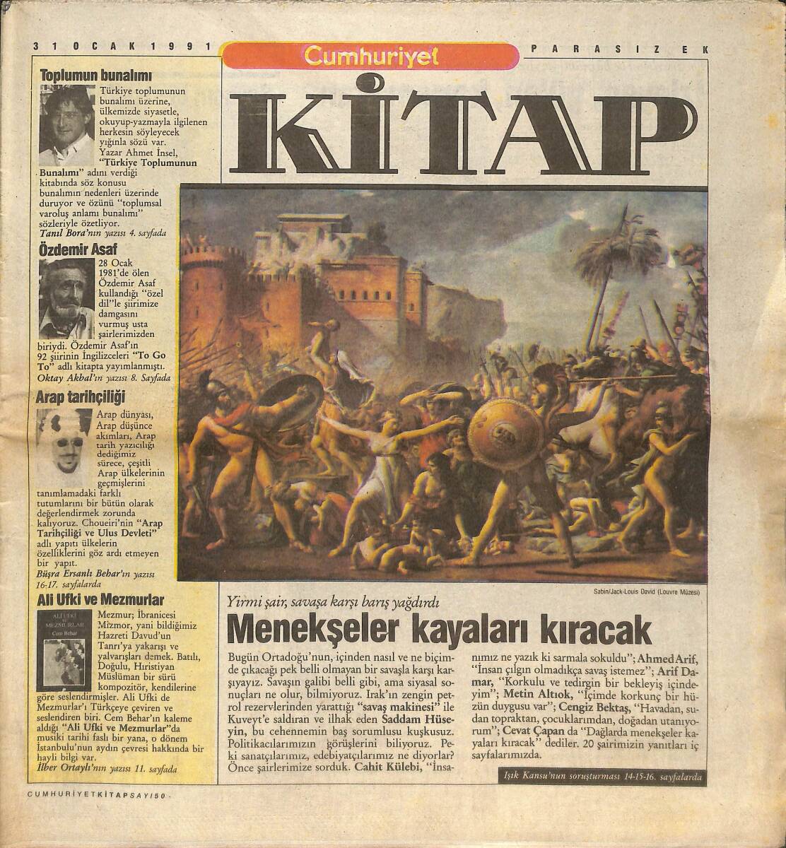 Cumhuriyet Gazetesi 31 Ocak 1991 - Ülkü Tamer 'Kıvrıla Büküle Akan Öyküler' - Sessiz Toplum Düşsüz İnsanlar GZ137626 - 1