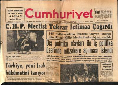 Cumhuriyet Gazetesi 31 Temmuz 1958 - Kıbrısta Dün Sabah Bir Türk Otobüsü Pusuya Düşürüldü - Tedavüle Yeni 100 Liralıklar Çıkarılıyor GZ98022 - 1
