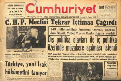 Cumhuriyet Gazetesi 31 Temmuz 1958 - Kıbrısta Dün Sabah Bir Türk Otobüsü Pusuya Düşürüldü - Türkiye , Yeni Irak Hükümetini Tanıyor GZ120164 - 1