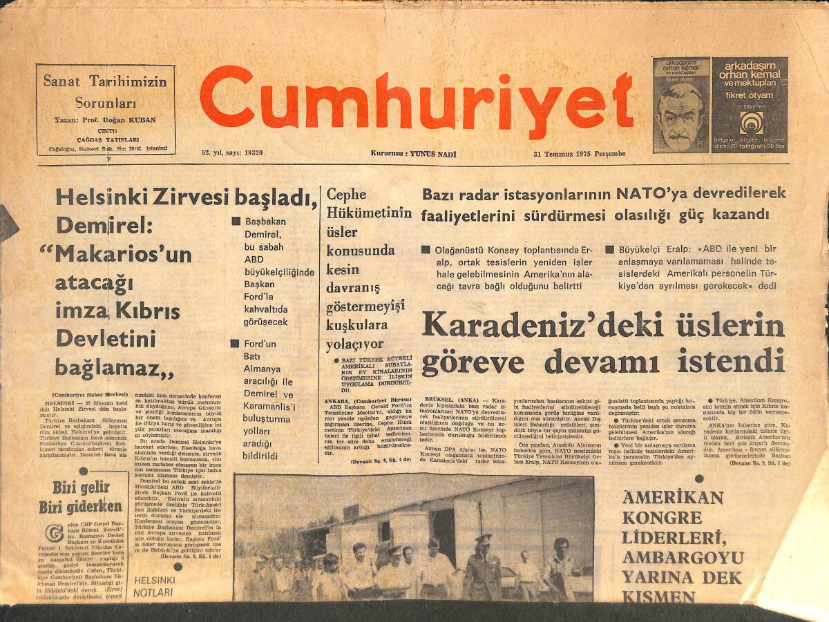 Cumhuriyet Gazetesi 31 Temmuz 1975 - Karadeniz'deki Üslerin Göreve Devamı İstendi - Madagaskar'ın Hedefi: Sosyalizm GZ143798 - 1