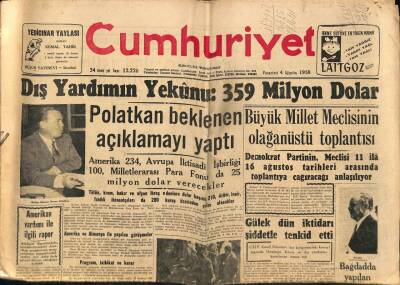 Cumhuriyet Gazetesi 4 Ağustos 1958 - Polatkan Beklenen Açıklamayı Yaptı - Hrutçef , Batıya Gene Hücum Etti GZ98039 - 1