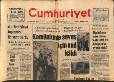 Cumhuriyet Gazetesi 4 Ağustos 1968 - Beşiktaş Seçim Kurulu İçin Takibat Açılıyor, Bir Köy Fikret Otyam GZ122532 - 1