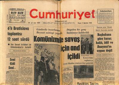 Cumhuriyet Gazetesi 4 Ağustos 1968 - Dişi Bond Çizgiroman, Komünizmle Savaş İçin And İçildi GZ122531 - 1