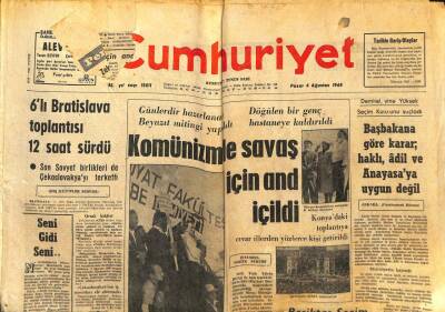 Cumhuriyet Gazetesi - 4 Ağustos 1968 - Komünizmle Savaş İçin And İçildi GZ99487 - 1