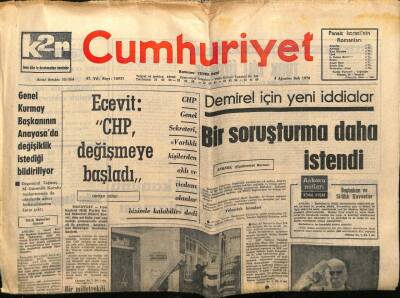 Cumhuriyet Gazetesi 4 Ağustos 1970 - Süleyman Demirel İçin Soruşturma İstendi GZ75965 - 1
