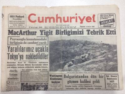 Cumhuriyet Gazetesi 4 Aralık 1950 - Mac Arthur Yiğit Birliğimizi Tebrik Etti GZ52564 - 1