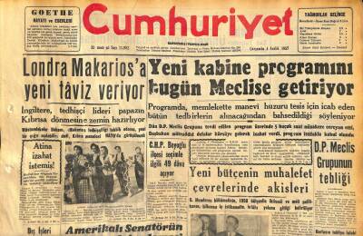 Cumhuriyet Gazetesi 4 Aralık 1957 - İzmirde Altın Alıcı Bulamıyor - Londra Makariosa Yeni Taviz Veriyor GZ119739 - 1