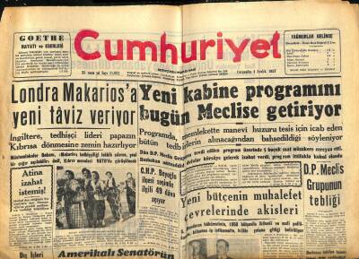 Cumhuriyet Gazetesi 4 Aralık 1957 - İzmirde Altın Alıcı Bulamıyor - Londra Makariosa Yeni Taviz Veriyor GZ121932 - 1