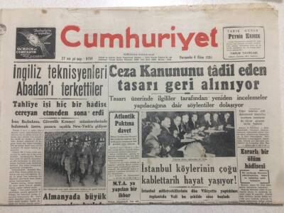 Cumhuriyet Gazetesi 4 Ekim 1951 - Ceza Kanununu Tadil Eden Tasarı Geri Alınıyor GZ52530 - 1
