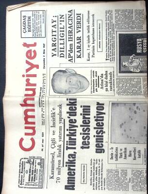 Cumhuriyet Gazetesi 4 Ekim 1967 - Amerika İncirlike Yatırım Yapıyor, Kannelopulos Göz Hapsinde, Güreşte Utanç GZ122330 - 1