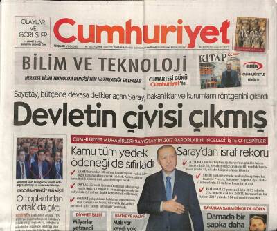 Cumhuriyet Gazetesi 4 Ekim 2018 - Cumhuriyet Muhabirleri Sayıştayın 2017 Raporlarını İnceledi İşte O Tespitler GZ94506 - 1