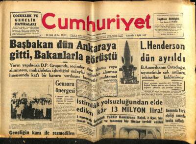 Cumhuriyet Gazetesi 4 Eylül 1957 - Başbakan Ankaraya Gitti Bakanlarla Görüştü GZ59327 - 1
