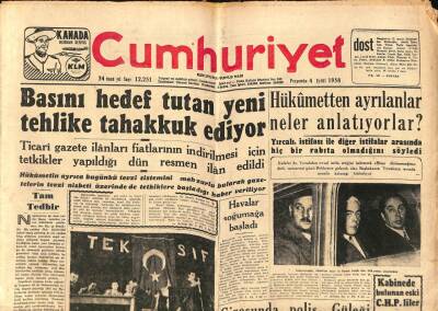 Cumhuriyet Gazetesi 4 Eylül 1958 - Giresunda Polis , Güleği Karşılayan Halkı Dağıttı - Başbakan Adnan Menderes , Gazeteciler Mahallesinde GZ98087 - 1