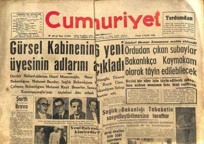 Cumhuriyet Gazetesi 4 Eylül 1960 - Gürsel Kabinenin 6 Yeni Üyesinin Adlarını Açıkladı GZ82491 - 1