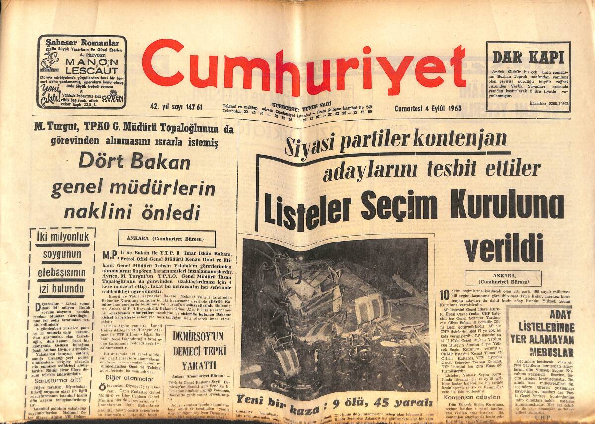 Cumhuriyet Gazetesi 4 Eylül 1965 - James Baldwin Konuşuyor Siyahilerin İsyanı - 