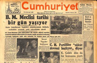 Cumhuriyet Gazetesi 4 Haziran 1956 - Suriye Başbakanı İstifa Etti - Kıbrısta İki Türk Polisi Daha Vuruldu GZ119773 - 1