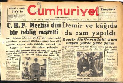 Cumhuriyet Gazetesi 4 Haziran 1958 - Ankara Kapalı Spor Salonunun Nasıl Çöktüğü Araştırılıyor - Demir Ve Kağıda da Zam Yapıldı GZ120202 - 1