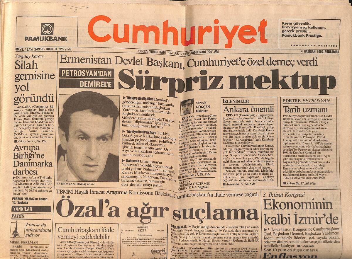 Cumhuriyet Gazetesi 4 Haziran 1992 - Rio'da Çevre Karnavalı - Silah Gemisine Yol Göründü GZ157217 - 1