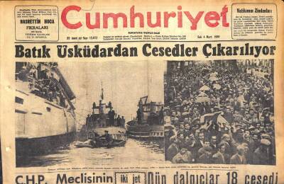 Cumhuriyet Gazetesi 4 Mart 1958 - Batık Üsküdardan Cesedler Çıkarılıyor - Irak Başbakanı Dün İstifa Etti GZ120477 - 1