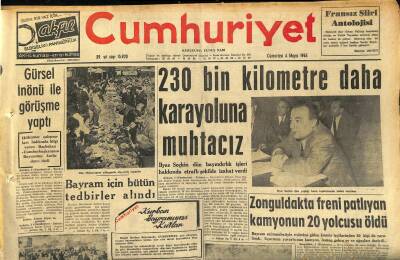 Cumhuriyet Gazetesi 4 Mayıs 1963 - 230 Bin Km. Daha Karayoluna Muhtacız - Salyangoz Konserve Fabrikası Açıldı GZ120649 - 1