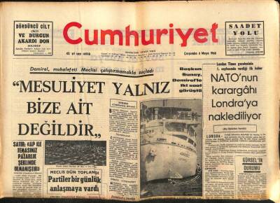 Cumhuriyet Gazetesi 4 Mayıs 1966 - NATOnun Karargahı Londraya Naklediliyor - Asetat Filtreli Sigaralar Çıktı GZ98061 - 1