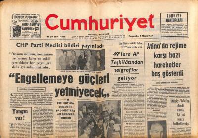 Cumhuriyet Gazetesi 4 Mayıs 1967 - Atinada Rejime Karşı Bazı Hareketler Baş Gösterdi GZ96937 - 1