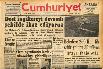 Cumhuriyet Gazetesi 4 Nisan 1957 - Belediye 250 Km.lik Şehir Yolunu 35 Milyon Liraya İhale Etti - Eskişehirde Çimento Fabrikası Bugün Açılıyor GZ120764 - 1