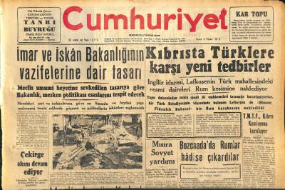 Cumhuriyet Gazetesi 4 Nisan 1958 - Boğaz Köprüsünün Hazırlıkları İlerliyor - Kıbrıstan Türklere Karşı Yeni Tedbirler GZ120467 - 1