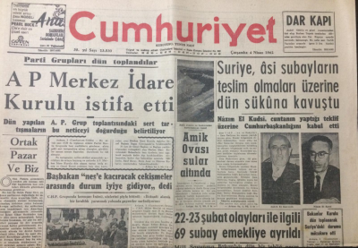 Cumhuriyet Gazetesi 4 Nisan 1962 - AP Merkez İdare Kurulu İstifa Etti - GZ12593 - 2
