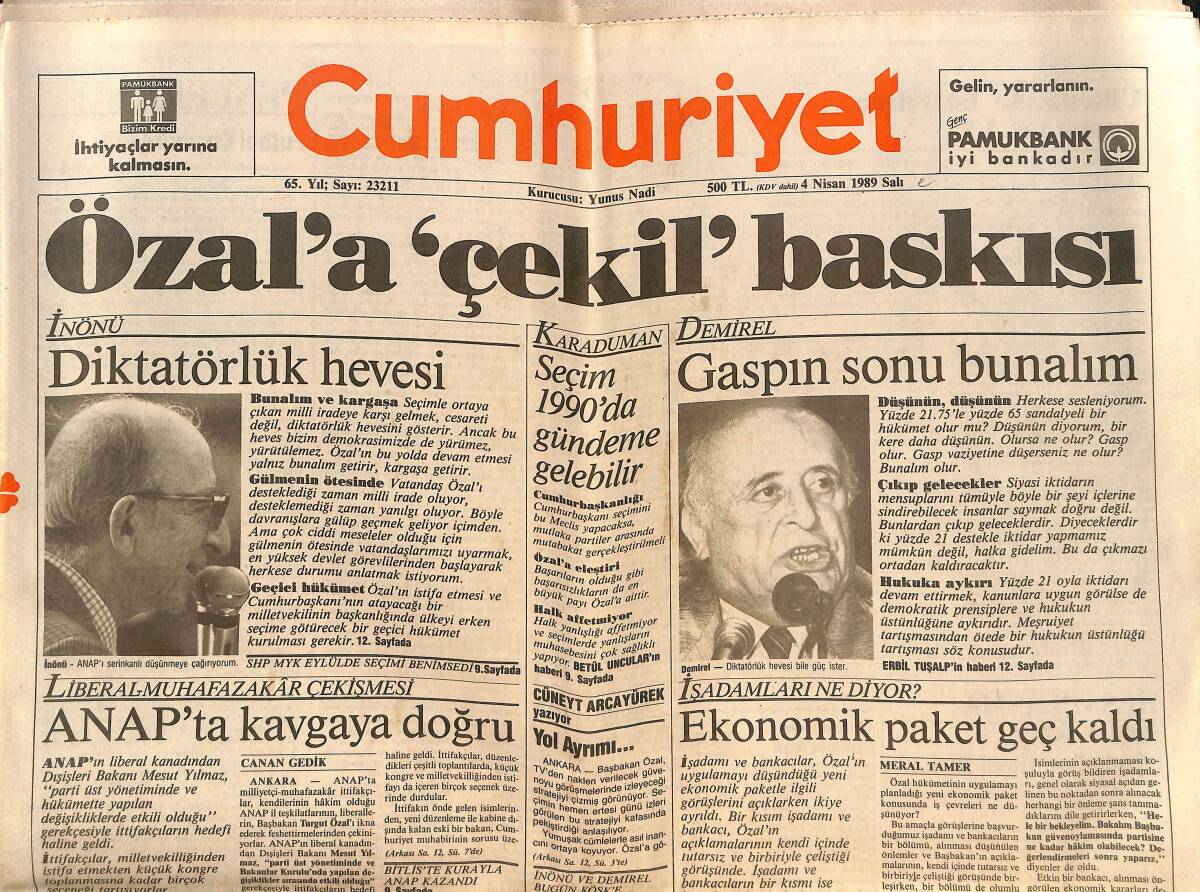 Cumhuriyet Gazetesi 4 Nisan 1989 - ANAP'ta Kavgaya Doğru - Romanya Kapıdan Çeviriyor GZ151951 - 1