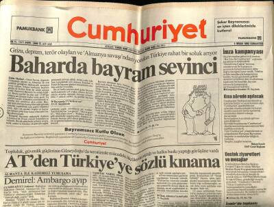 Cumhuriyet Gazetesi 4 Nisan 1992 - ATden Türkiyeye Sözlü Kınama GZ56826 - 1
