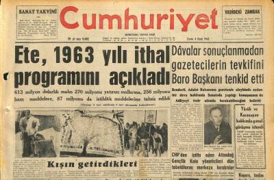 Cumhuriyet Gazetesi 4 Ocak 1963 - Sibiryalı Köylüler Rus Memurlarını Amerikan Elçisine Şikayet Ettiler - Ete , 1963 Yılı İthal Programını Açıkladı GZ120620 - 1