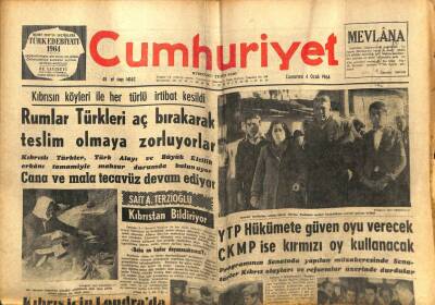 Cumhuriyet Gazetesi - 4 Ocak 1964 - Rumlar Türkleri Aç Bırakarak Teslim Olmaya Zorluyor GZ99566 - 1