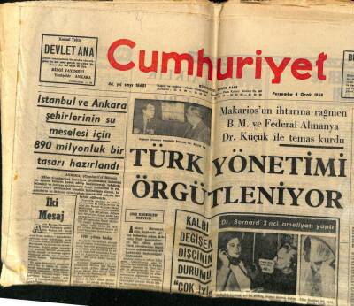 Cumhuriyet Gazetesi 4 Ocak 1968 - Türk Yönetimi Örgütleniyor GZ59131 - 1