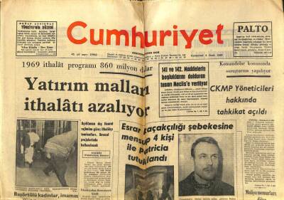 Cumhuriyet Gazetesi - 4 Ocak 1969 - Yatırım Malları İthalatı Azalıyor GZ99499 - 1