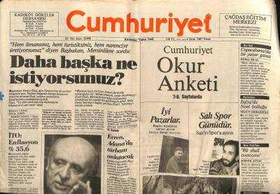 Cumhuriyet Gazetesi 4 Ocak 1987 - Evren , Adanada Türbanı Anlatacak GZ65155 - 2