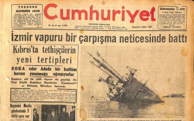 Cumhuriyet Gazetesi 4 Şubat 1957 - İzmir Vapuru Bir Çarpışma Neticesinde Battı - Rusyada Hasta Liderler GZ120288 - 1