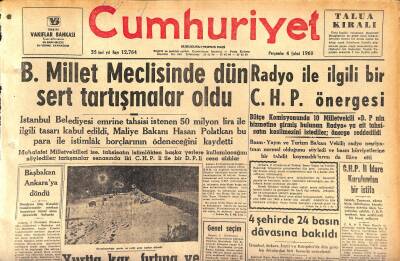 Cumhuriyet Gazetesi 4 Şubat 1960 - B.Millet Meclisinde Dün Sert Tartışmalar Oldu - Şehir Bandosu Büyütülüyor GZ119991 - 1