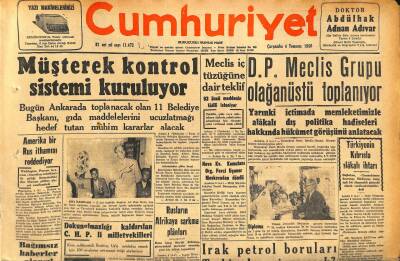 Cumhuriyet Gazetesi 4 Temmuz 1956 - Irak Petrol Boruları Türkiyeden Mi Geçecek ? - Rumanyada Anna Pauker Öldürülmüş GZ119827 - 1