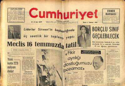 Cumhuriyet Gazetesi 4 Temmuz 1965 - Liderler Alkış İçin Sorumluluklarını Unutamazlar GZ59207 - 1