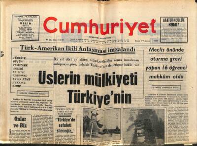 Cumhuriyet Gazetesi 4 Temmuz 1969 - Türk-Amerikan İkili Anlaşması İmzalandı GZ88374 - 1