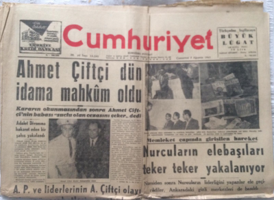 Cumhuriyet Gazetesi 5 Ağustos 1961 - Ahmet Çiftçi Dün İdama Mahkum Oldu - GZ19414 - 1
