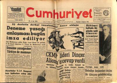 Cumhuriyet Gazetesi 5 Ağustos 1963 - Gümrük Kanunu , Turizmi Teşvik İçin Değiştiriliyor GZ85529 - 1