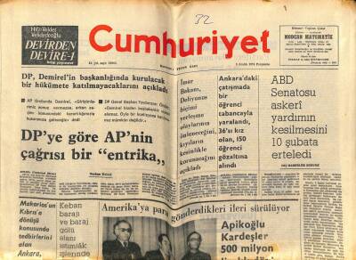 Cumhuriyet Gazetesi 5 Aralık 1974 - DP`ye Göre AP`nin Çağrısı Bir Entrika GZ79781 - 1