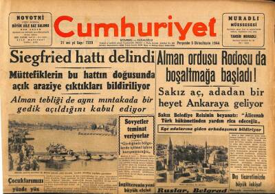 Cumhuriyet Gazetesi 5 Birinciteşrin ( Ekim ) 1944 - Siegfried Hattı Delindi GZ69587 - 1