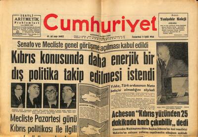 Cumhuriyet Gazetesi 5 Eylül 1964 - Kıbrıs Konusunda Daha Enerjik Bir Dış Politika Takip Edilmesi İstendi GZ80084 - 1