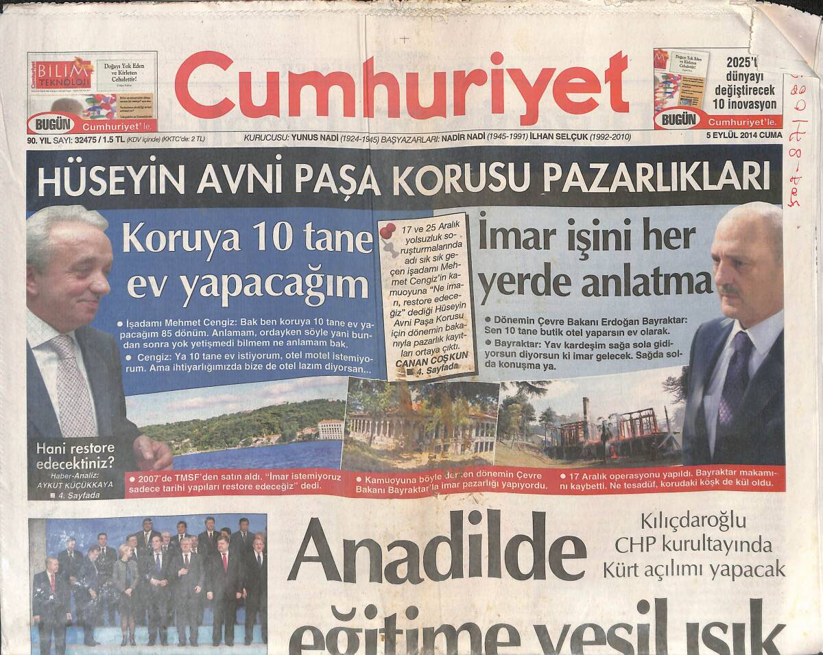 Cumhuriyet Gazetesi 5 Eylül 2014 - Anadilde Eğitime Yeşil Işık - Nato'da Işid Polemiği - CHP Düzeni Sorgulamalı GZ135387 - 1